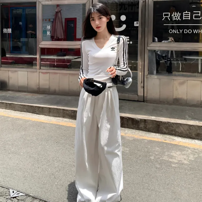 『S-XL』気質いい スポーティ クルーネック リブ編み スリーブバッジ 長袖Tシャツ