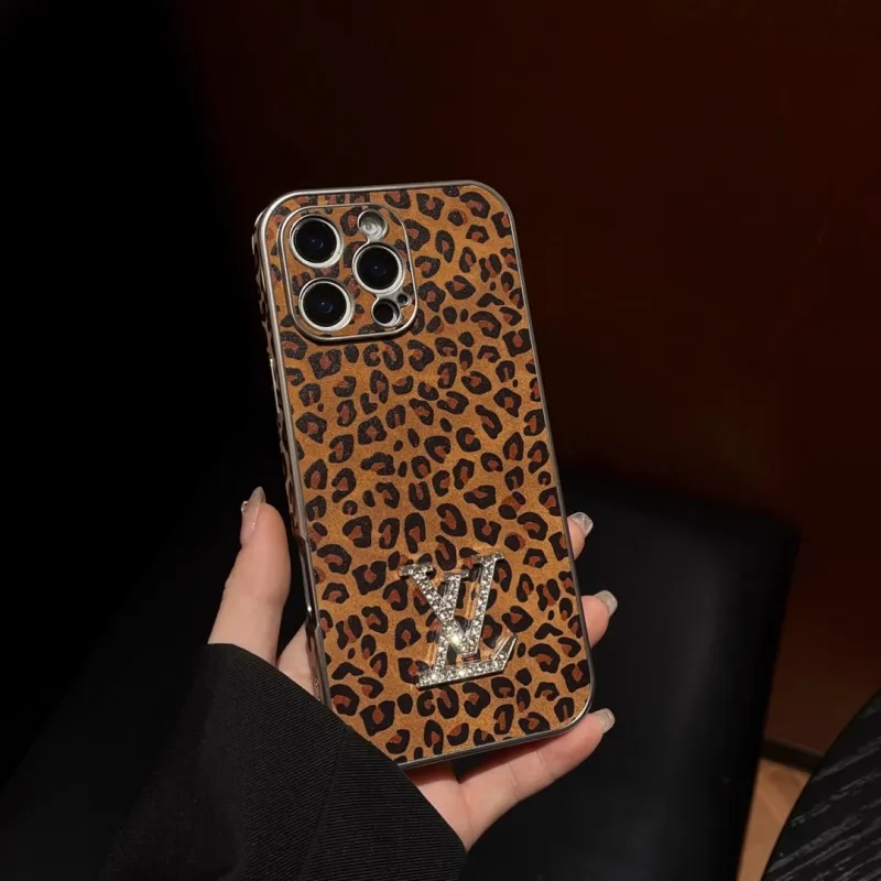 トレンド 個性的 繊細ヒョウ柄メッキ全周面取り精密穴位置 滑り止め スマホケース