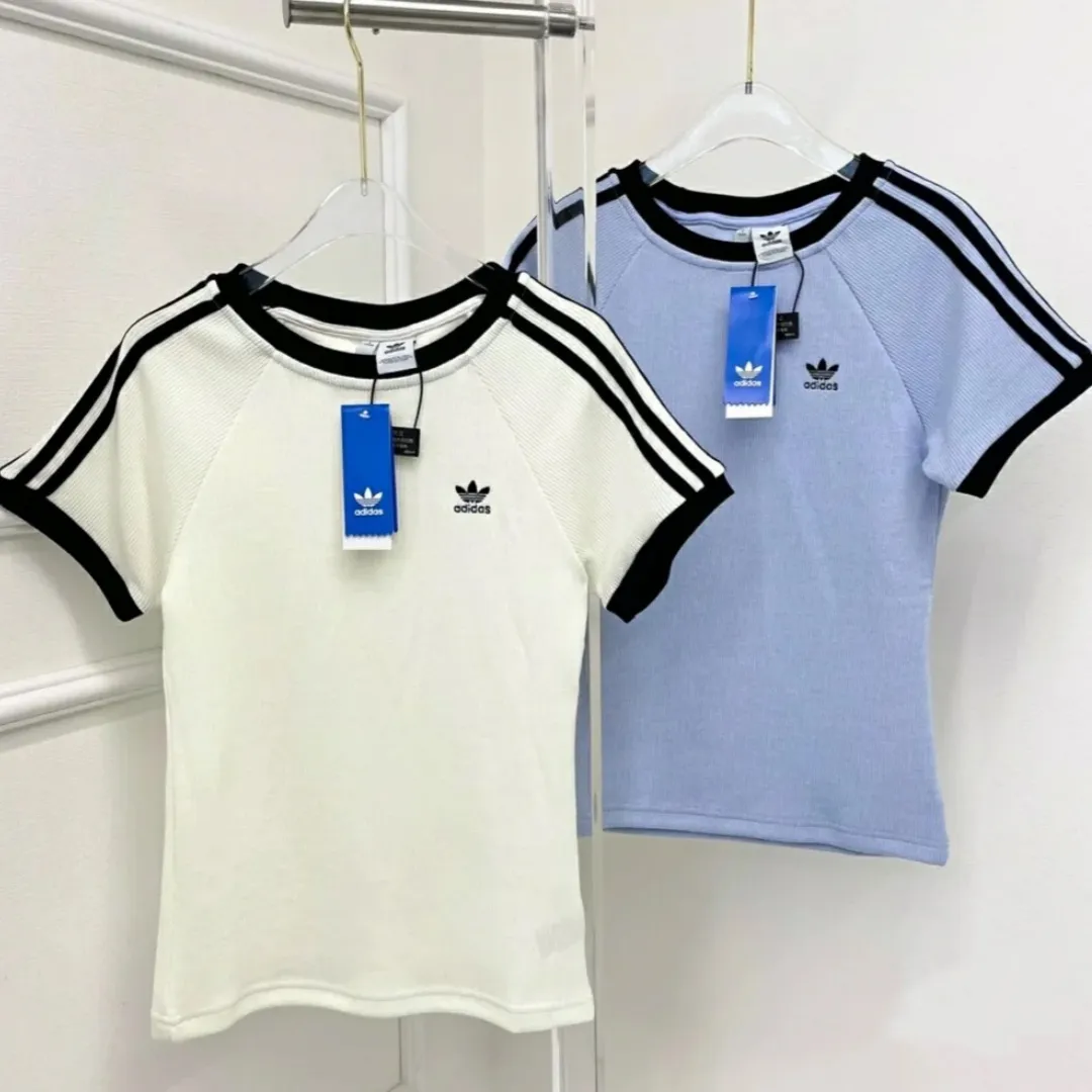 『S-XL』新作 レトロ テープデコレーション リブ編み レディース シルエットフィット 半袖