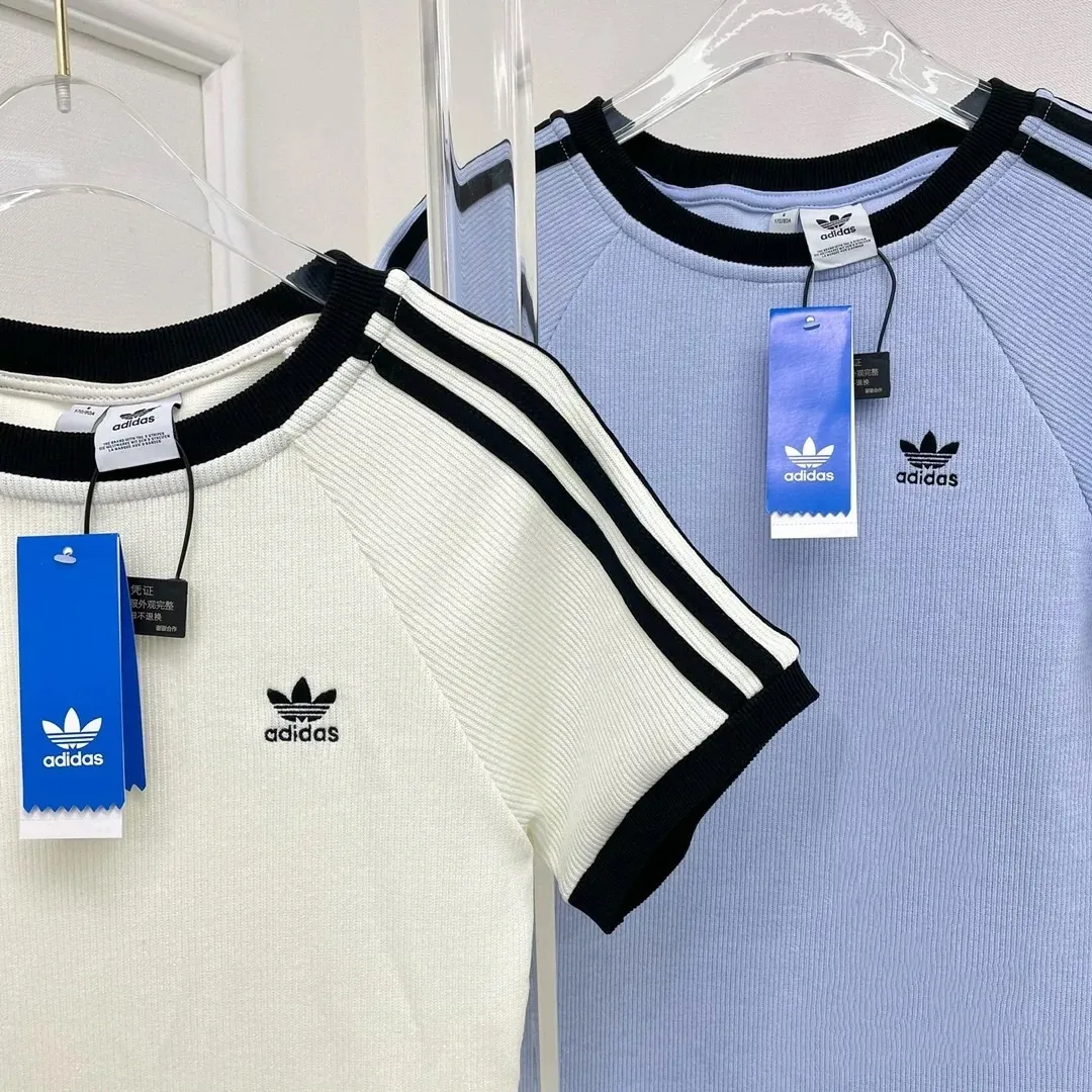 『S-XL』新作 レトロ テープデコレーション リブ編み レディース シルエットフィット 半袖