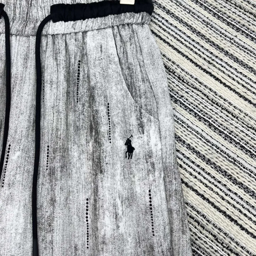 『S-L』刺繍ロゴ オールオーバーホットフィックス グラデーション ゴム入りウエスト カジュアルワイドパンツ