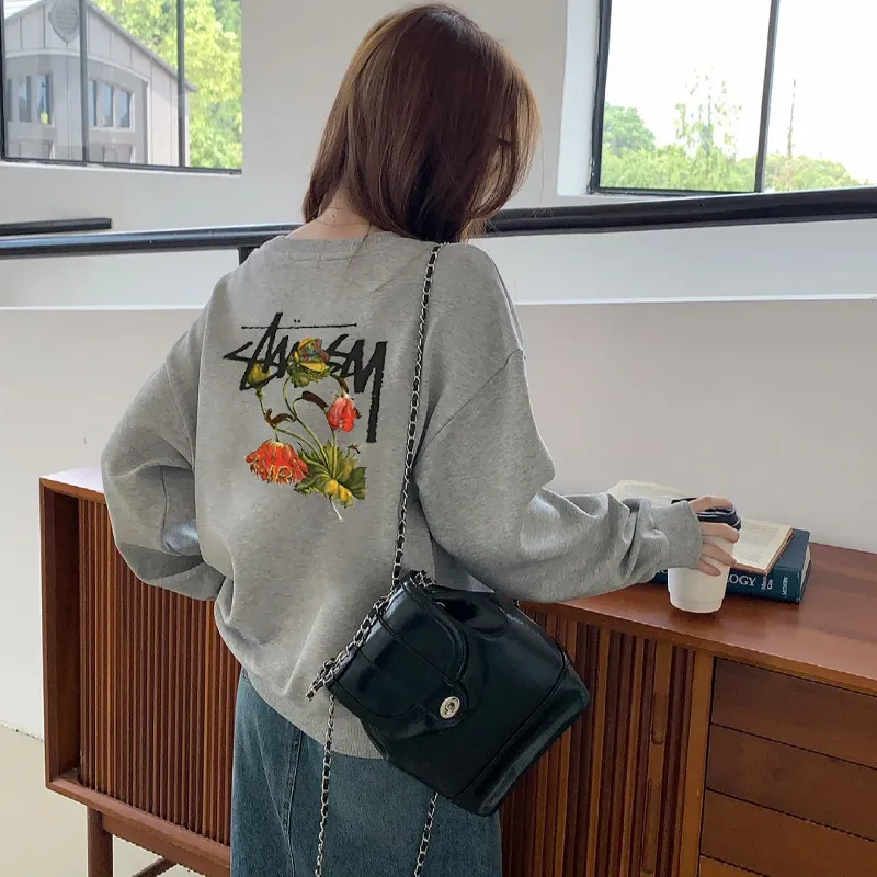 『S-2XL』優しい雰囲気 ゆるい カジュアル 合わせやすい ガーリッシュ プリントトレーナー