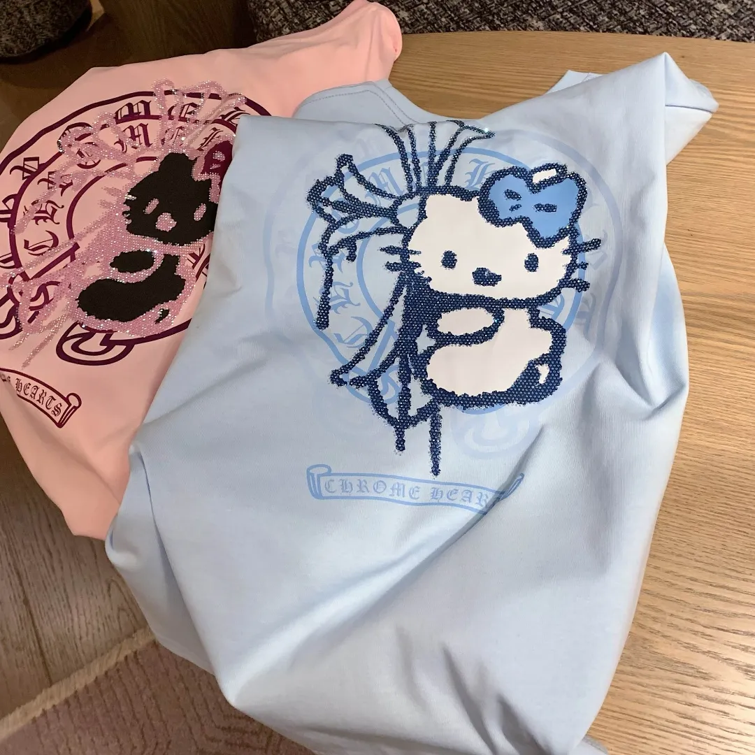 『S-L』かわいい 甘クール ねこ クロス ホットフィックス Tシャツ
