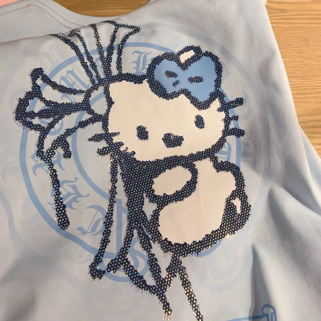 『S-L』かわいい 甘クール ねこ クロス ホットフィックス Tシャツ