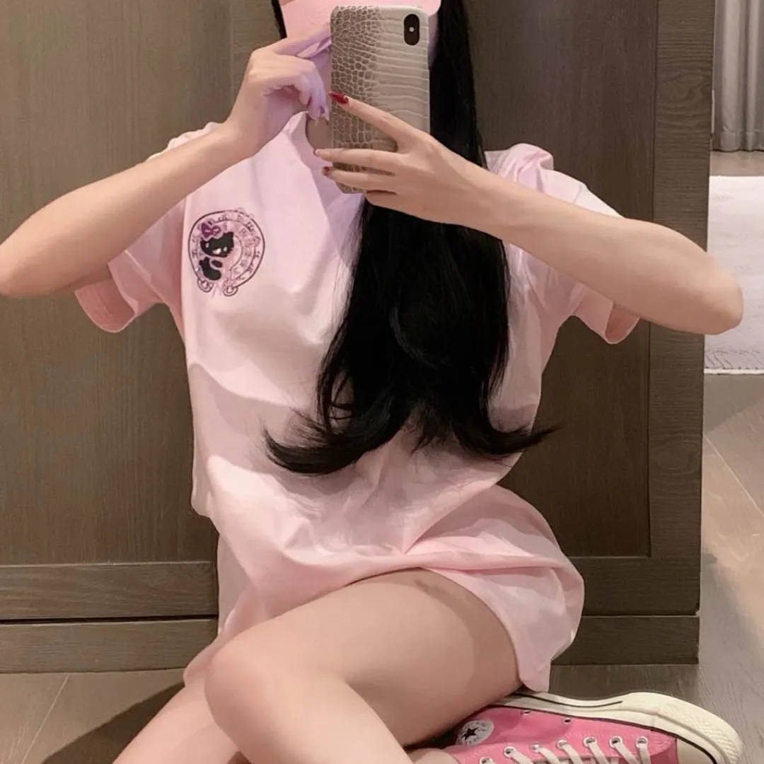 『S-L』かわいい 甘クール ねこ クロス ホットフィックス Tシャツ