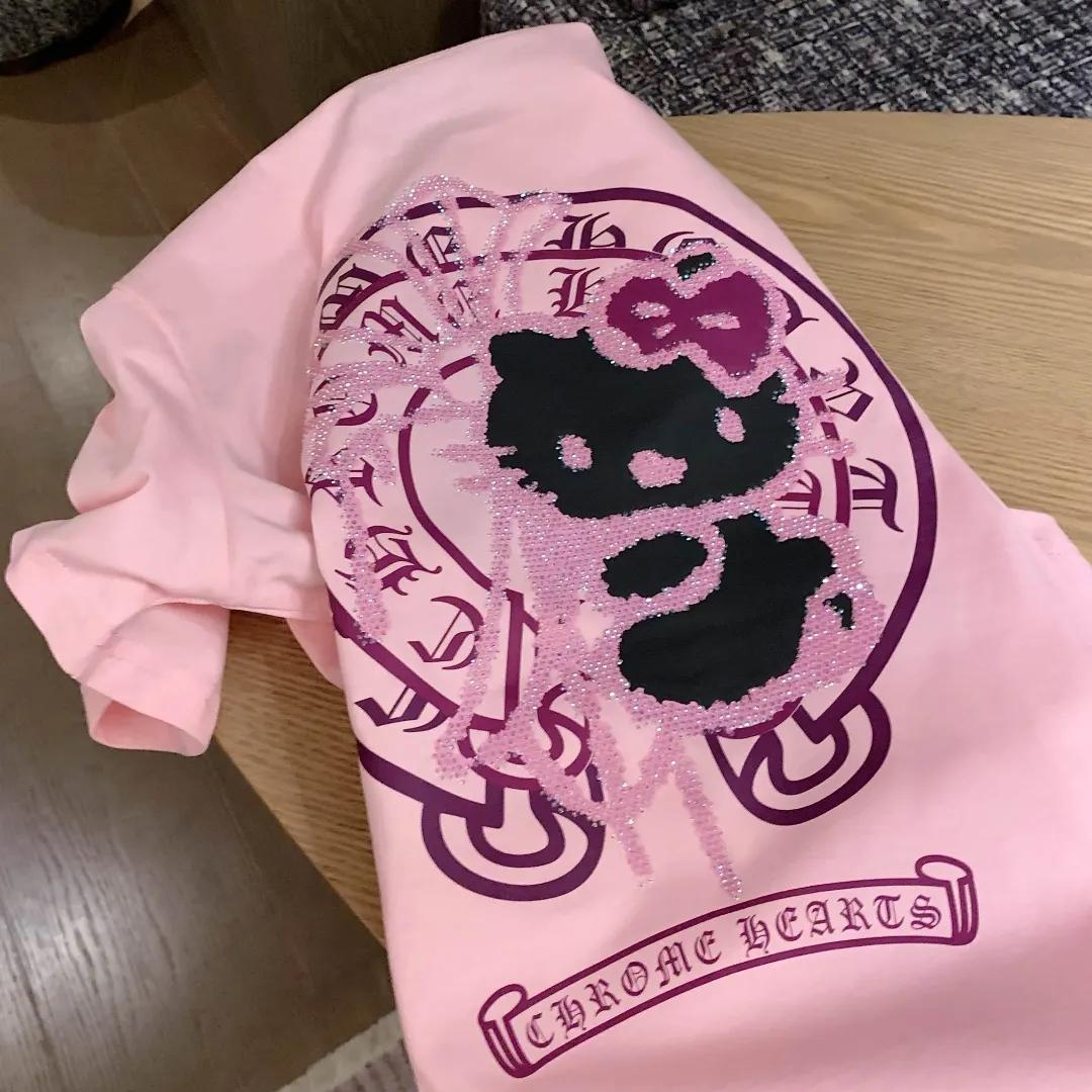 『S-L』かわいい 甘クール ねこ クロス ホットフィックス Tシャツ