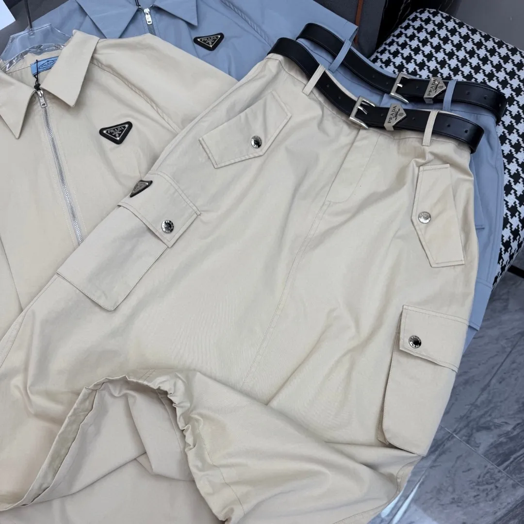 『S-L』ワークウェア クラシック 三角バッジ デコレーション 新作 ラペル トップス スカート セットアップ