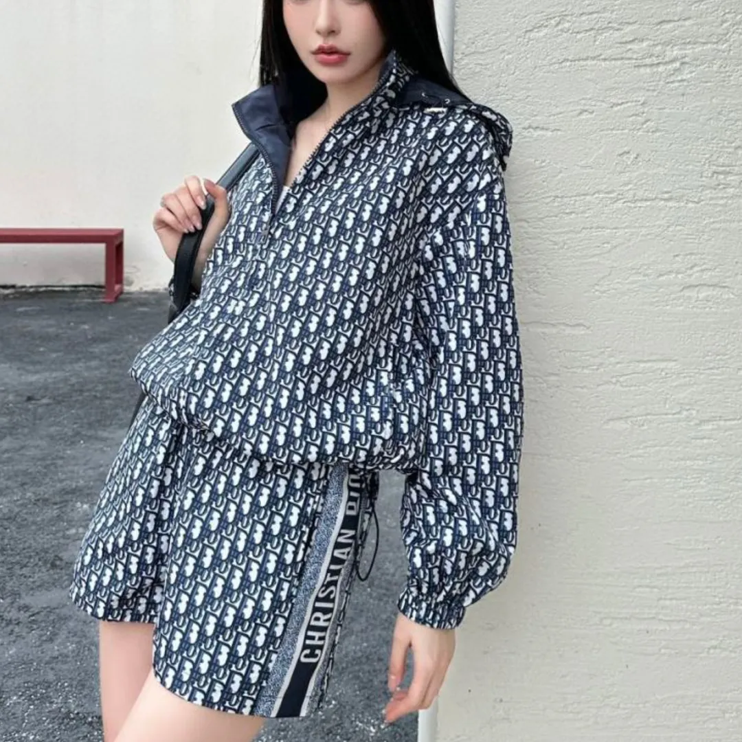 『S-L』リバーシブル クラシック シェイプアップ クール フード付き ジャケット ショーツ セットアップ