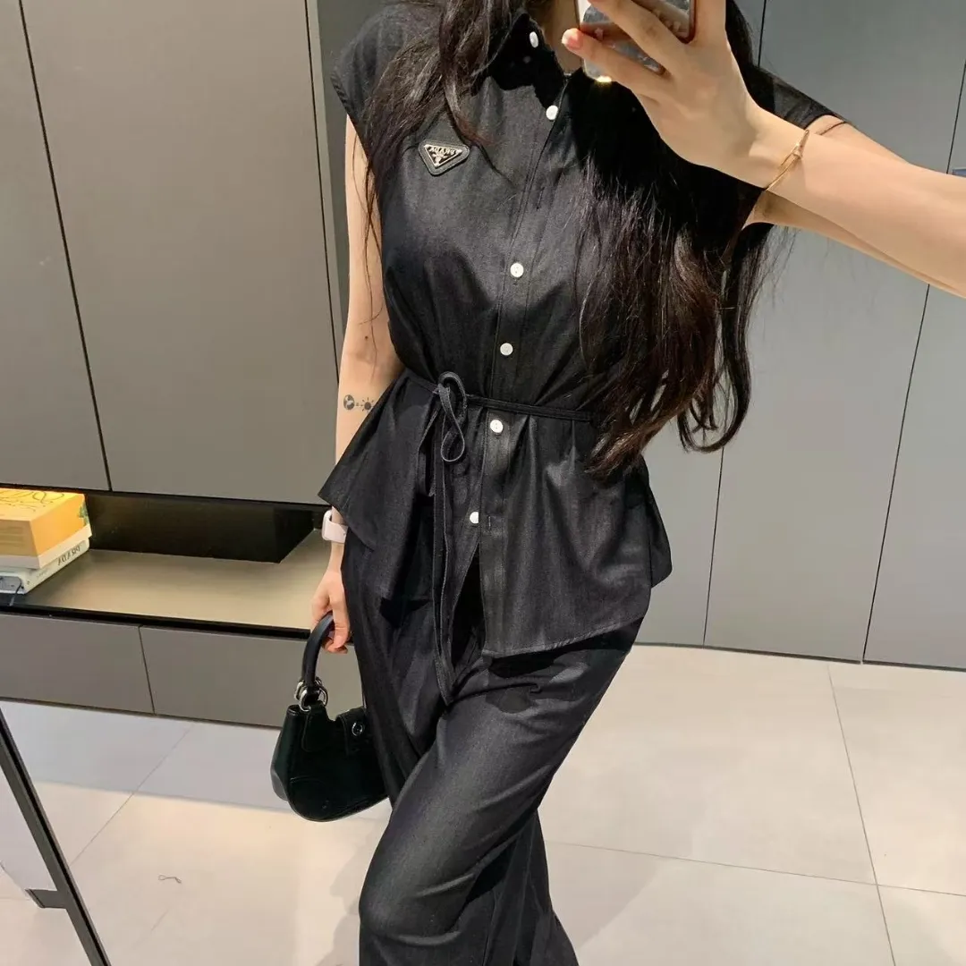 『S-L』ベルト ストラップ ウエストシェイプ スリム ノースリーブシャツ パンツ セットアップ