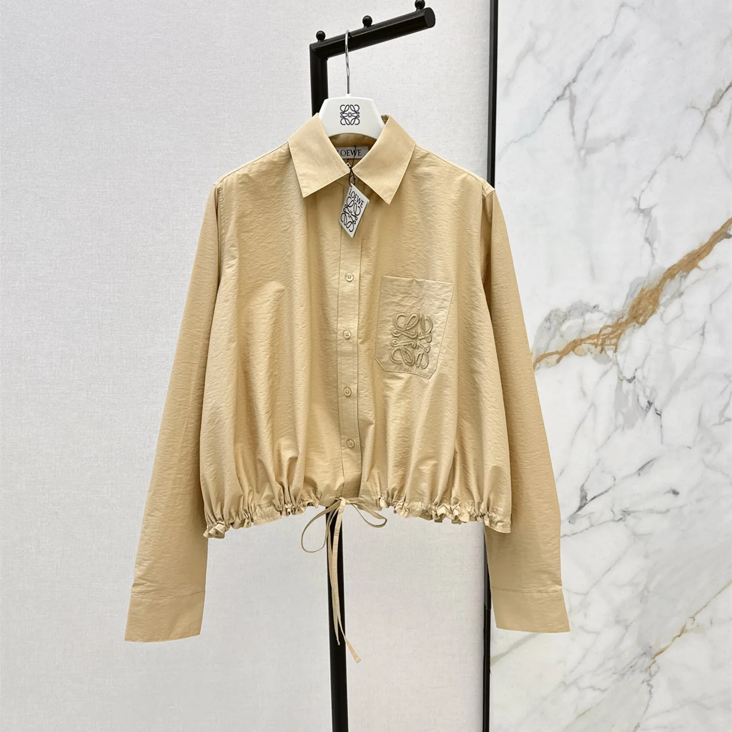 『S-L』春夏 新作 シンプル ロゴ刺繍 軽量 テクスチャー コットン ポプリン シャツ