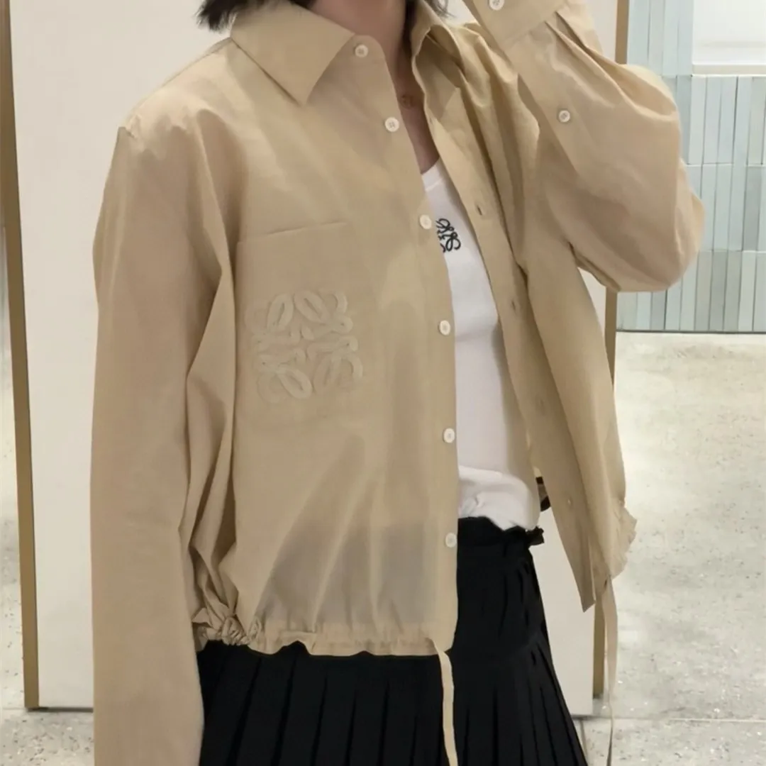 『S-L』春夏 新作 シンプル ロゴ刺繍 軽量 テクスチャー コットン ポプリン シャツ