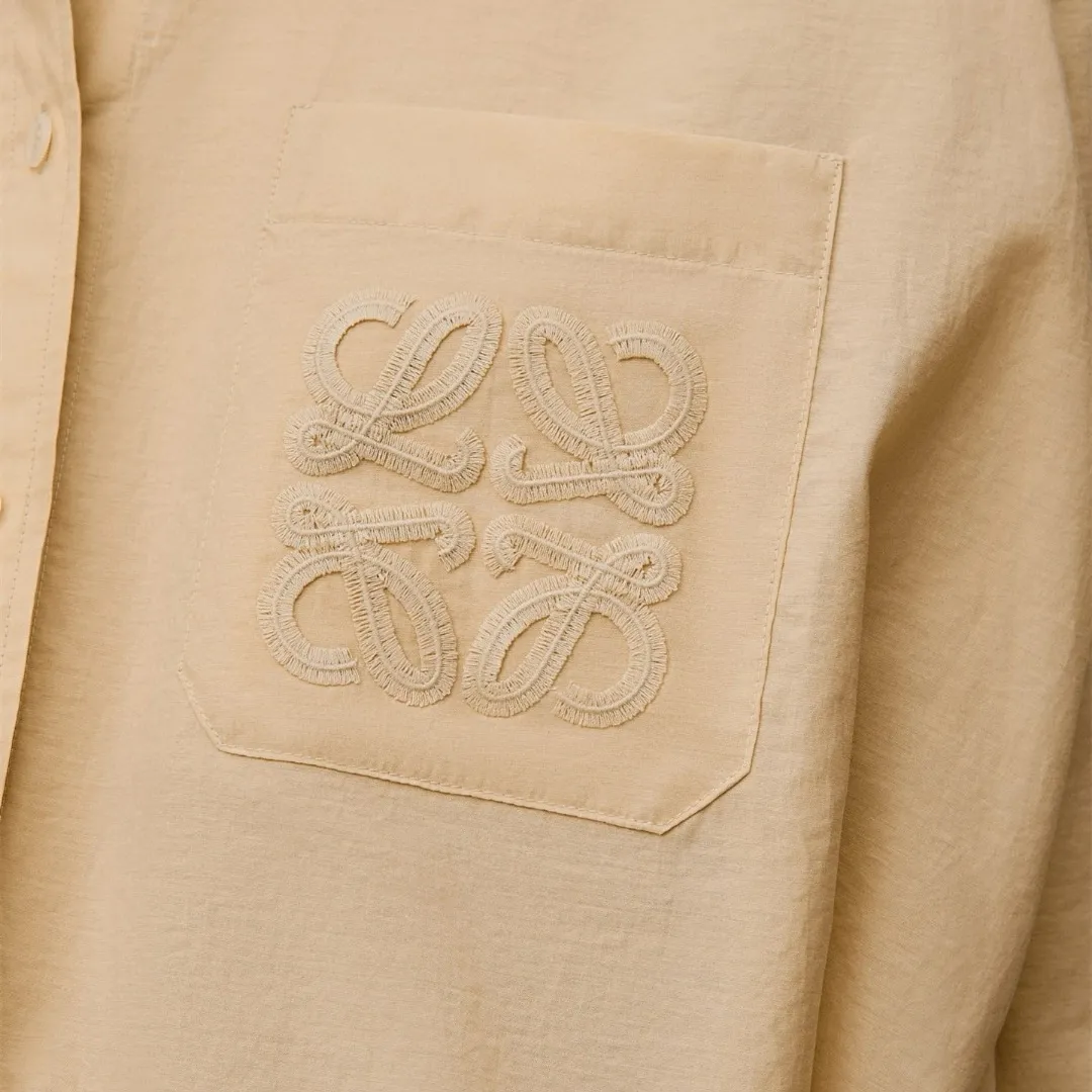 『S-L』春夏 新作 シンプル ロゴ刺繍 軽量 テクスチャー コットン ポプリン シャツ