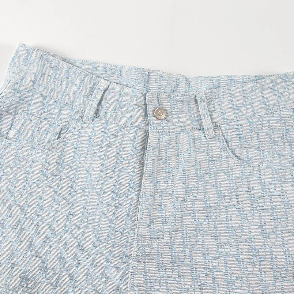 『S-XL』新作 フルレターデコデニムシャツ カジュアル ジャカード 半袖 シャツ ショーツ セットアップ