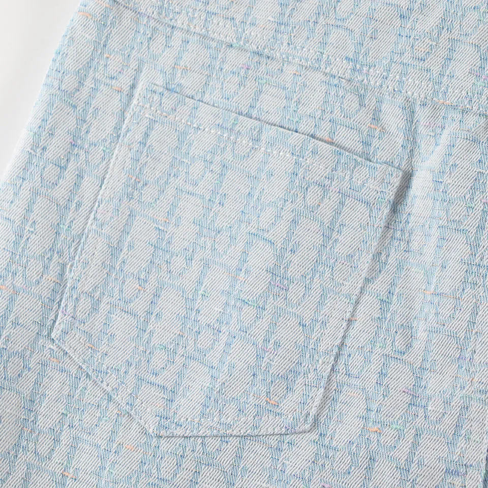『S-XL』新作 フルレターデコデニムシャツ カジュアル ジャカード 半袖 シャツ ショーツ セットアップ