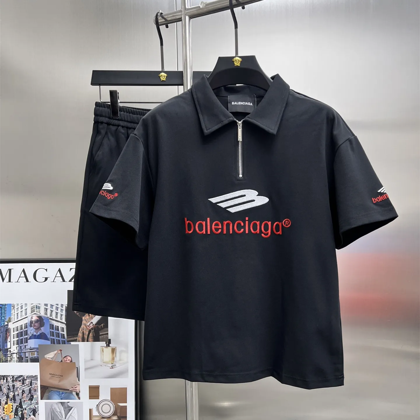 『M-2XL』刺繍 ロゴ エレガント クール 個性 的 おしゃれ 半袖 ショート パンツ セットアップ